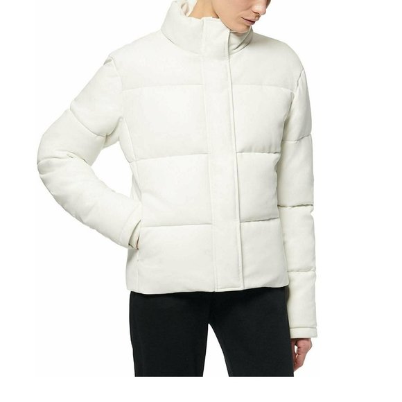 Marc New York Women's Faux-Leather Puffer Coat| Size Large | Color Ivory - Picture 1 of 4